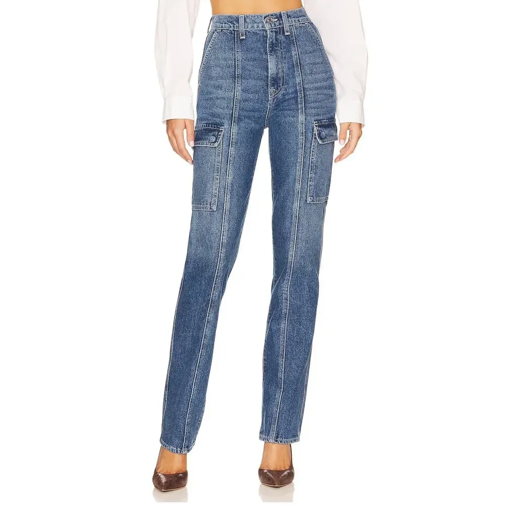 GRLFRND Straight Cargo Jeans SIZE 31 High Rise Slim Business Casual USA $245 NEW - Picture 2 of 12